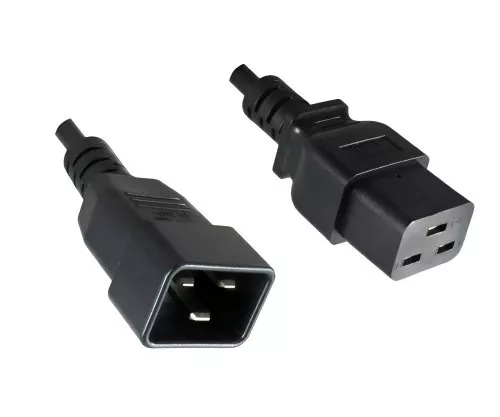 Cablu IEC de la C19 la C20, 1.5mm², 16A, prelungire, VDE, negru, lungime 5.00m